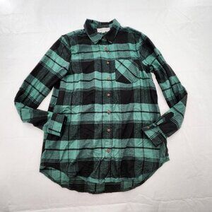 Hippie Rose Green Plaid Flannel Long Sleeve Pocket Tunic Top Womens Size XS
